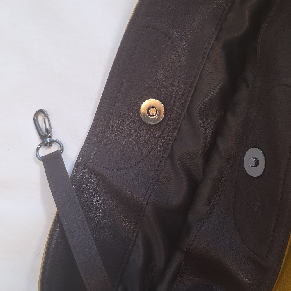 Longchamp Leather Shoulder Bucket Bag, Mustard Brown - Picture 4 of 11